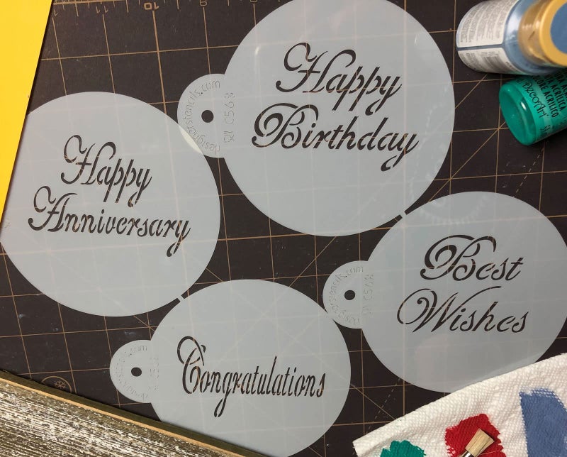 Designer Stencils Script Celebration Cake Stencils Set, Beige/Semi-Transparent - Image 5